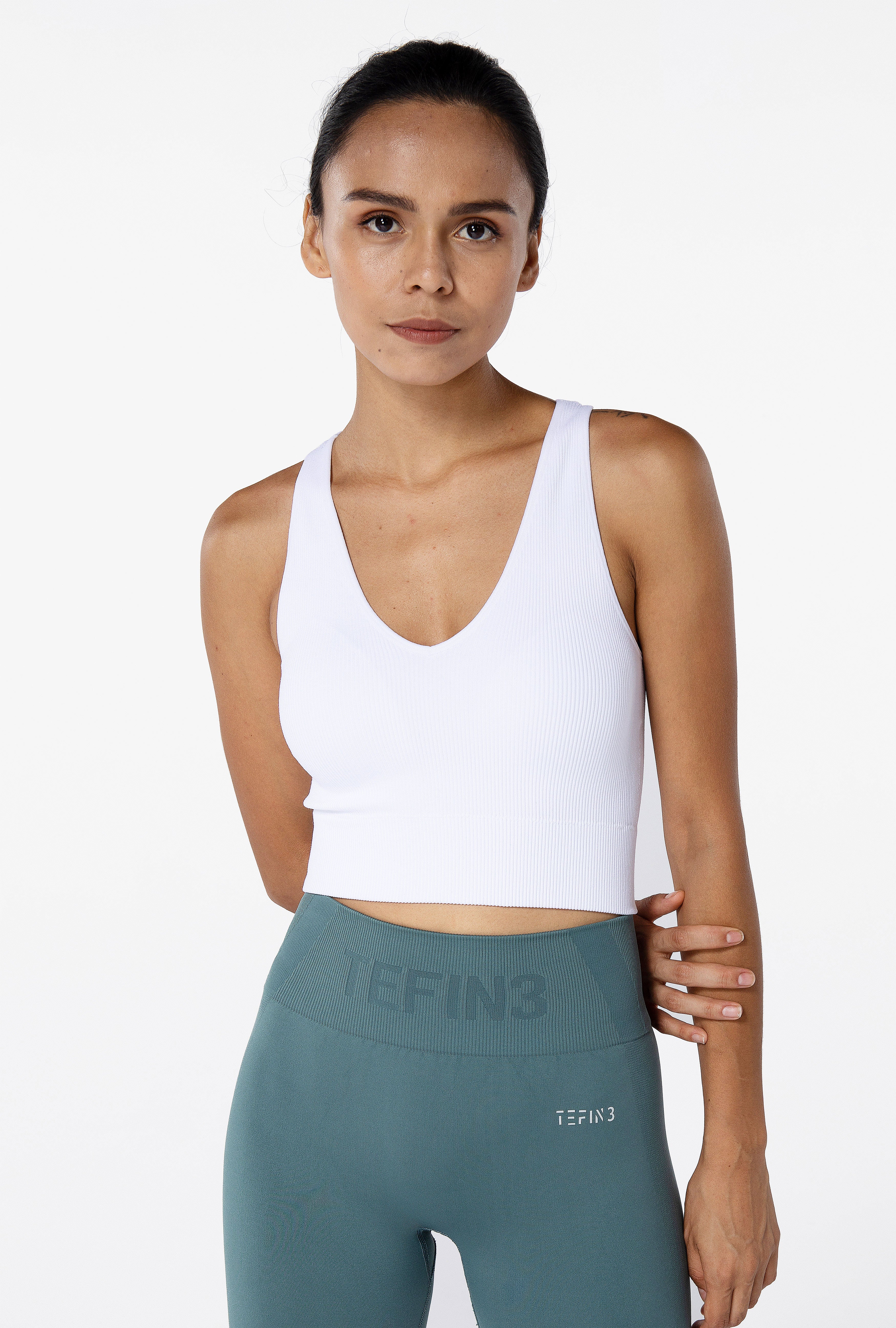 TEFIN3 Comfy Seamless Sports Bra V-shaped White (3)